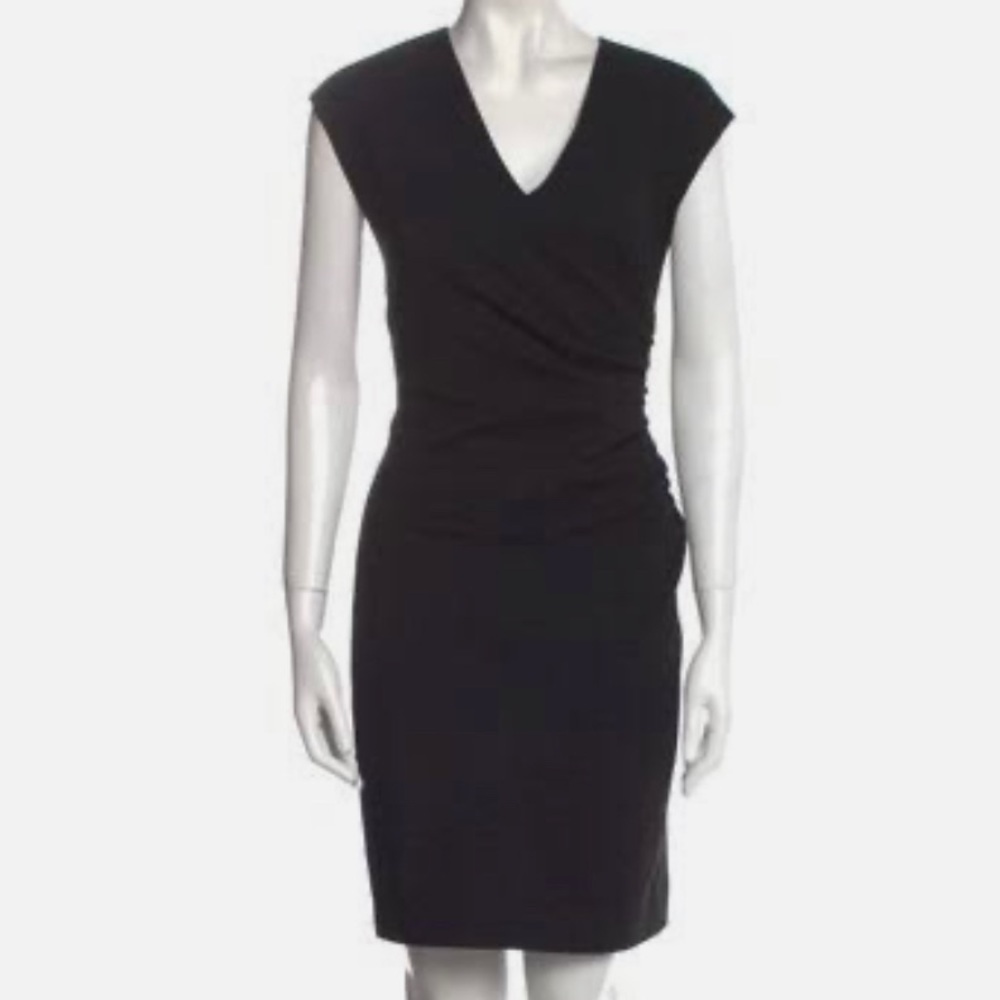Ralph Lauren Black Label Women’s Faux Wrap V-Neck Knee Length Dress LBD Size 10 - Picture 2 of 7